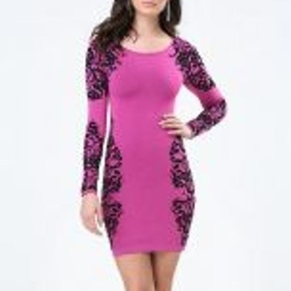 Bebe Jacquard Lace Sweater Dress Size Medium Stretch Knit Pink NWT